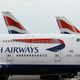 British Airways planes parked at Heathrow Airport in London.